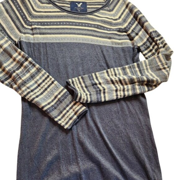 Sweater American Eagle Outfitters Womens Striped Long Sleeve Knit Top Blue M - Picture 1 of 7